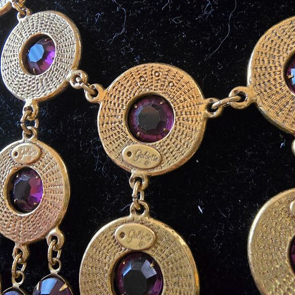 Vintage Goldette Gilt & Amethyst Crystal Waterfall Statement Necklace - Picture 4 of 5